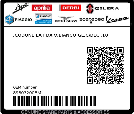 Product image: Aprilia - 89803200BM - .CODONE LAT DX V.BIANCO GL.C/DEC'.10  0