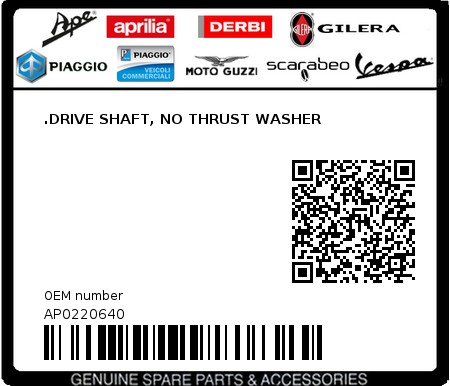 Product image: Aprilia - AP0220640 - .DRIVE SHAFT, NO THRUST WASHER  0