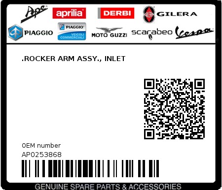 Product image: Aprilia - AP0253868 - .ROCKER ARM ASSY., INLET  0