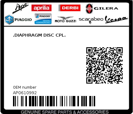 Product image: Aprilia - AP0610992 - .DIAPHRAGM DISC CPL.  0