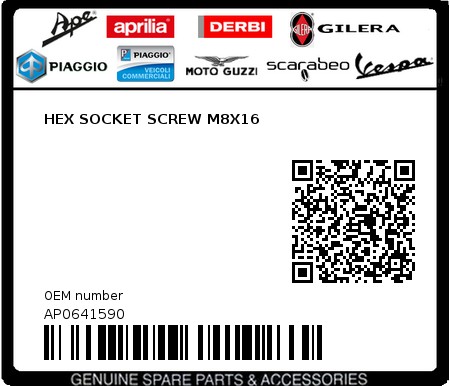 Product image: Aprilia - AP0641590 - HEX SOCKET SCREW M8X16  0