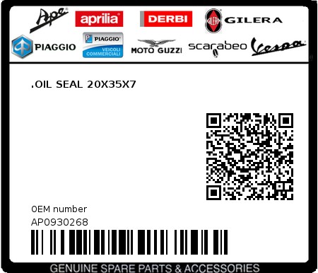 Product image: Aprilia - AP0930268 - .OIL SEAL 20X35X7  0