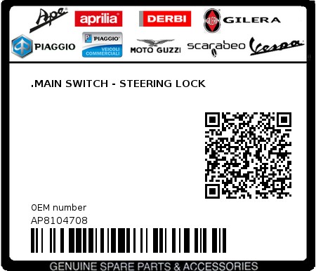 Product image: Aprilia - AP8104708 - .MAIN SWITCH - STEERING LOCK  0