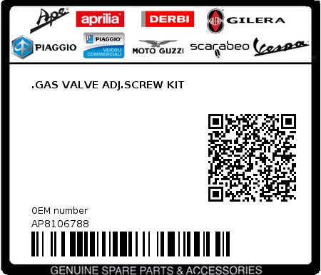 Product image: Aprilia - AP8106788 - .GAS VALVE ADJ.SCREW KIT  0