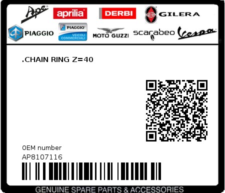 Product image: Aprilia - AP8107116 - .CHAIN RING Z=40  0
