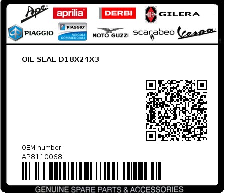 Product image: Aprilia - AP8110068 - OIL SEAL D18X24X3  0