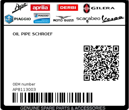 Product image: Aprilia - AP8113003 - OIL PIPE SCHROEF  0