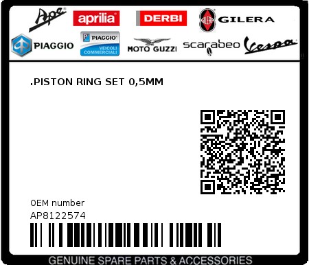Product image: Aprilia - AP8122574 - .PISTON RING SET 0,5MM  0