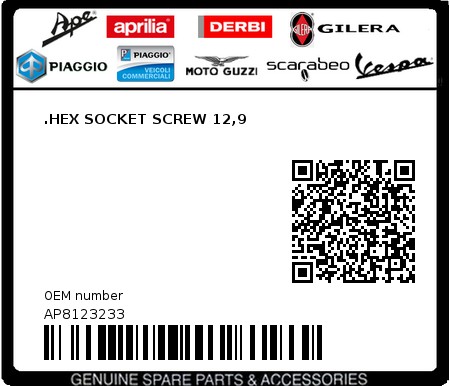 Product image: Aprilia - AP8123233 - .HEX SOCKET SCREW 12,9  0