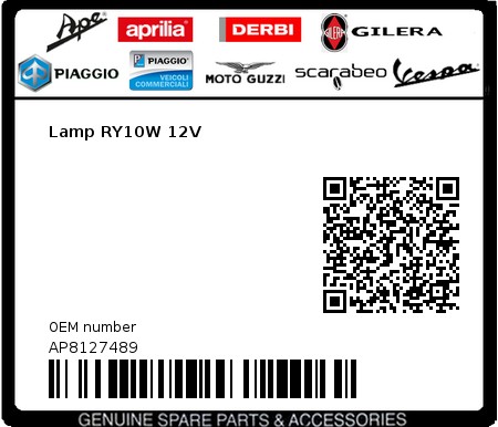 Product image: Aprilia - AP8127489 - Lamp RY10W 12V  0