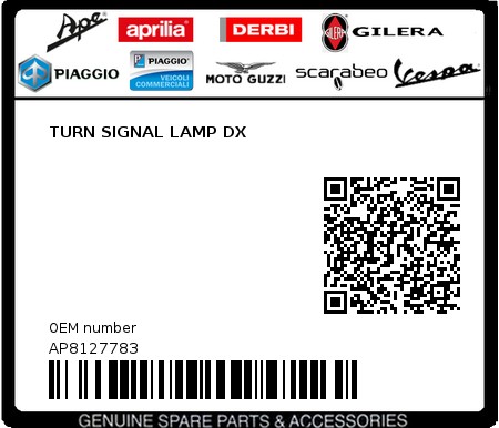 Product image: Aprilia - AP8127783 - TURN SIGNAL LAMP DX  0