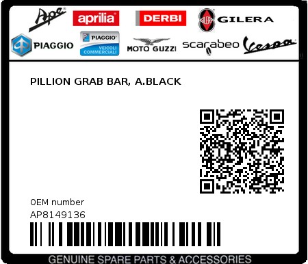 Product image: Aprilia - AP8149136 - PILLION GRAB BAR, A.BLACK  0