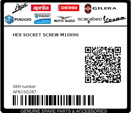Product image: Aprilia - AP8150287 - HEX SOCKET SCREW M10X90  0