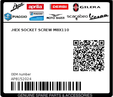Product image: Aprilia - AP8152024 - .HEX SOCKET SCREW M8X110  0