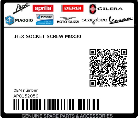 Product image: Aprilia - AP8152056 - .HEX SOCKET SCREW M8X30  0