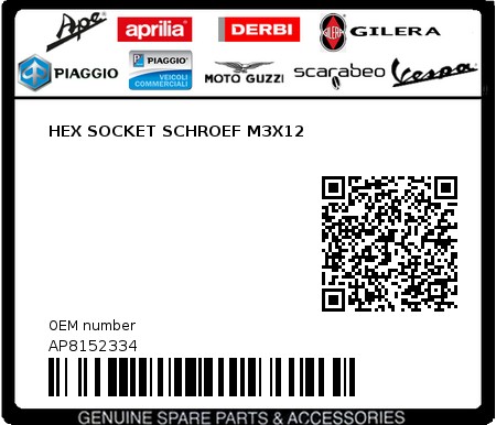 Product image: Aprilia - AP8152334 - HEX SOCKET SCHROEF M3X12  0