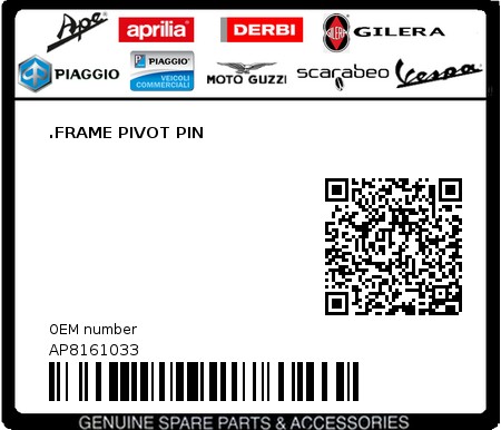 Product image: Aprilia - AP8161033 - .FRAME PIVOT PIN  0