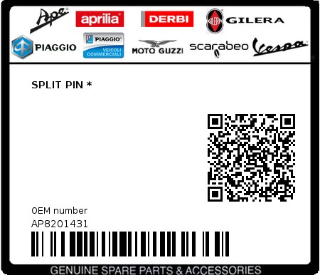 Product image: Aprilia - AP8201431 - SPLIT PIN *  0