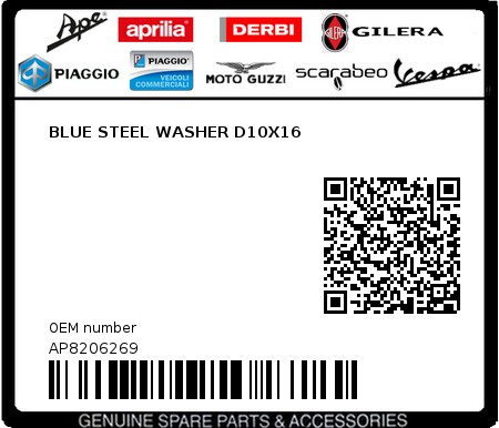 Product image: Aprilia - AP8206269 - BLUE STEEL WASHER D10X16  0