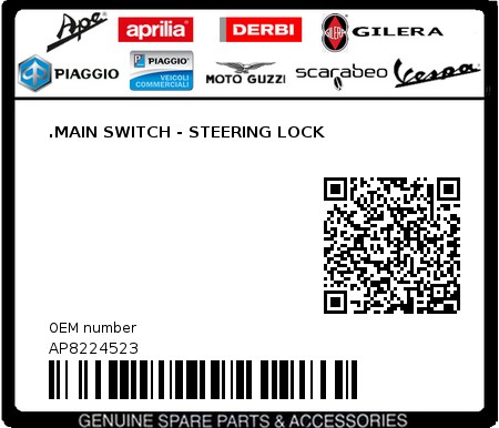 Product image: Aprilia - AP8224523 - .MAIN SWITCH - STEERING LOCK  0