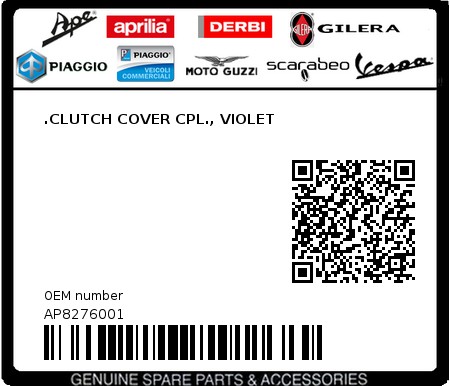 Product image: Aprilia - AP8276001 - .CLUTCH COVER CPL., VIOLET  0