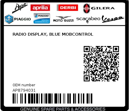 Product image: Aprilia - AP8794031 - RADIO DISPLAY, BLUE MOBCONTROL  0