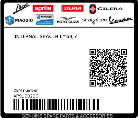 Product image: Aprilia - AP9100226 - .INTERNAL SPACER L=69,7  0