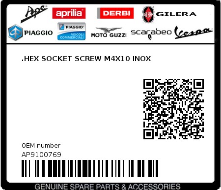 Product image: Aprilia - AP9100769 - .HEX SOCKET SCREW M4X10 INOX  0