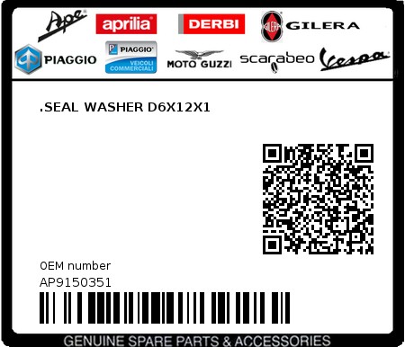 Product image: Aprilia - AP9150351 - .SEAL WASHER D6X12X1  0