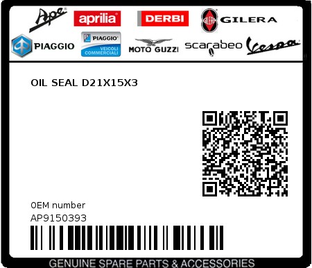 Product image: Aprilia - AP9150393 - OIL SEAL D21X15X3  0