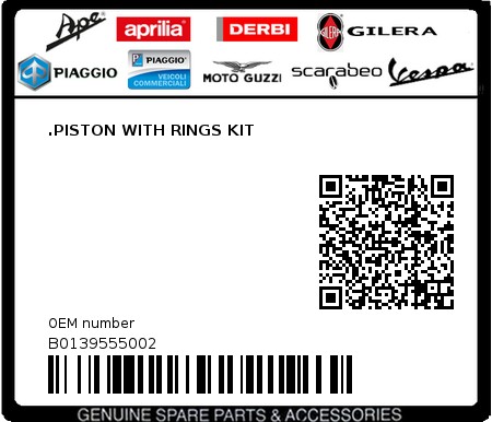 Product image: Aprilia - B0139555002 - .PISTON WITH RINGS KIT  0