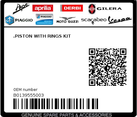 Product image: Aprilia - B0139555003 - .PISTON WITH RINGS KIT  0