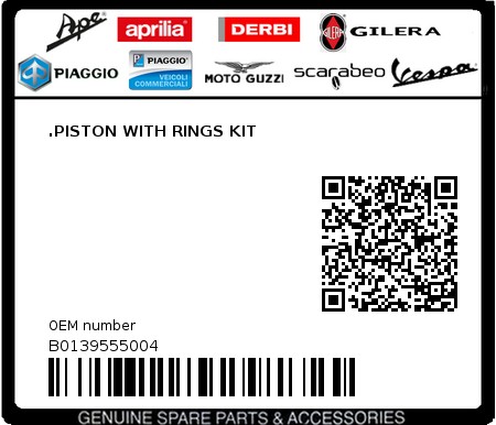 Product image: Aprilia - B0139555004 - .PISTON WITH RINGS KIT  0