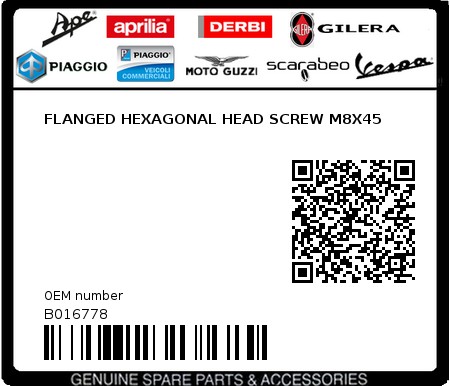 Product image: Aprilia - B016778 - FLANGED HEXAGONAL HEAD SCREW M8X45  0