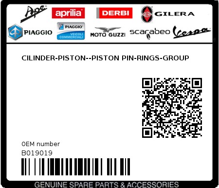 Product image: Aprilia - B019019 - CILINDER-PISTON--PISTON PIN-RINGS-GROUP  0