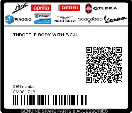 Product image: Aprilia - CM081718 - THROTTLE BODY WITH E.C.U.  0