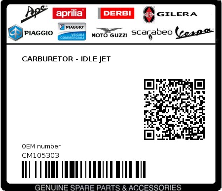 Product image: Aprilia - CM105303 - CARBURETOR - IDLE JET  0