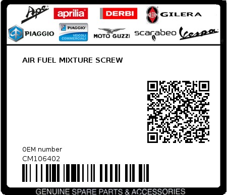 Product image: Aprilia - CM106402 - AIR FUEL MIXTURE SCREW  0