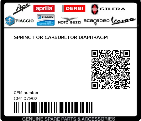 Product image: Aprilia - CM107902 - SPRING FOR CARBURETOR DIAPHRAGM  0