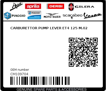 Product image: Aprilia - CM109704 - CARBURETTOR PUMP LEVER ET4 125 M.02  0