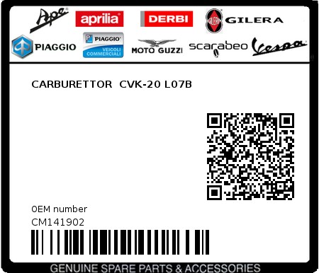 Product image: Aprilia - CM141902 - CARBURETTOR  CVK-20 L07B  0