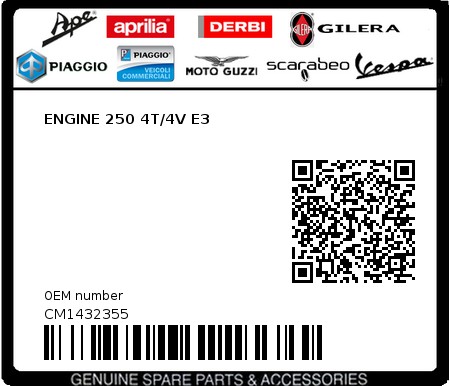Product image: Aprilia - CM1432355 - ENGINE 250 4T/4V E3  0