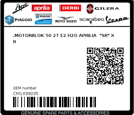 Product image: Aprilia - CM1439035 - .MOTORBLOK 50 2T E2 H2O APRILIA  "SR" X R  0