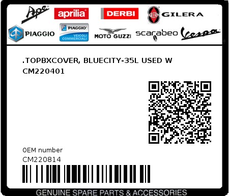 Product image: Aprilia - CM220814 - .TOPBXCOVER, BLUECITY-35L USED W CM220401  0