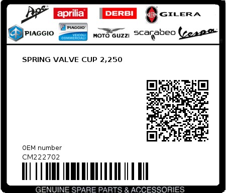Product image: Aprilia - CM222702 - SPRING VALVE CUP 2,250  0