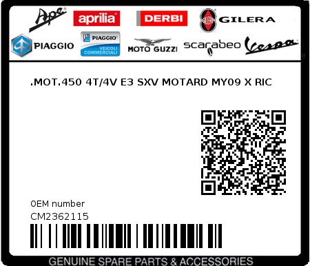 Product image: Aprilia - CM2362115 - .MOT.450 4T/4V E3 SXV MOTARD MY09 X RIC  0