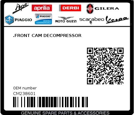 Product image: Aprilia - CM238601 - .FRONT CAM DECOMPRESSOR  0