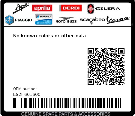 Product image: Aprilia - E92H60E600 - No known colors or other data  0