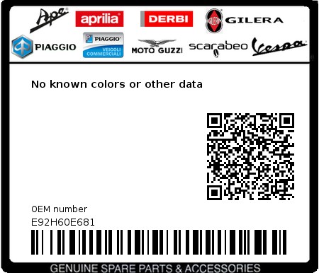 Product image: Aprilia - E92H60E681 - No known colors or other data  0
