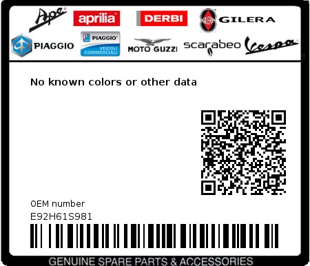 Product image: Aprilia - E92H61S981 - No known colors or other data  0